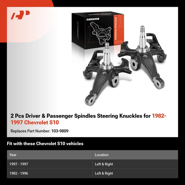 2 Pcs Driver & Passenger Spindles Steering Knuckles for 1982-1997 Chevrolet S10