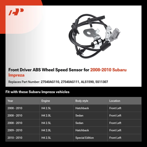 Front Driver ABS Wheel Speed Sensor for 2008-2010 Subaru Impreza