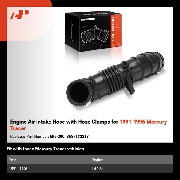 Engine Air Intake Hose with Hose Clamps for 1991-1996 Mercury Tracer
