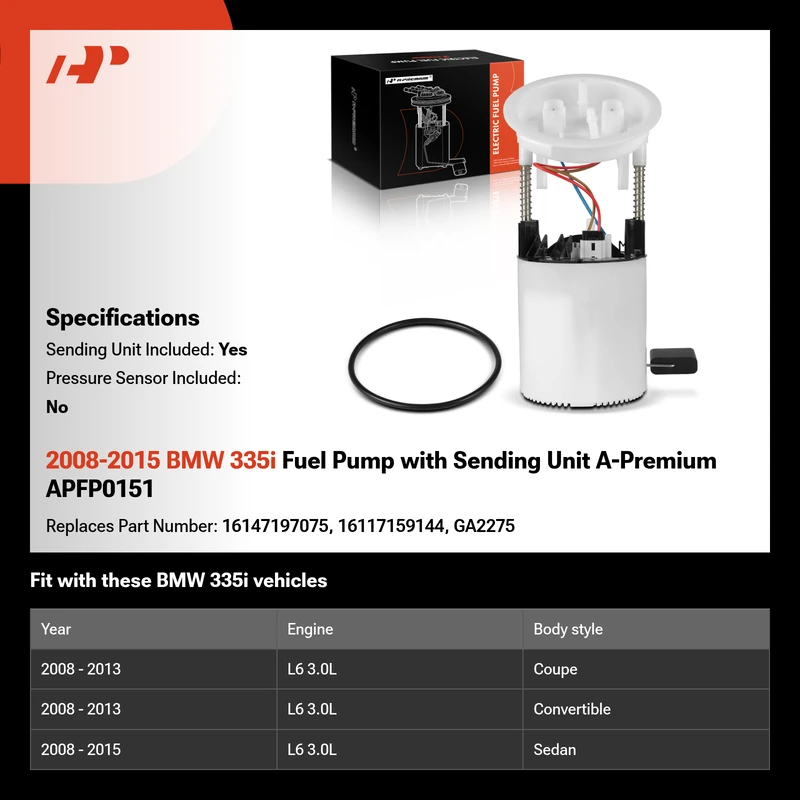 2008-2015 BMW 335i Fuel Pump with Sending Unit A-Premium APFP0151