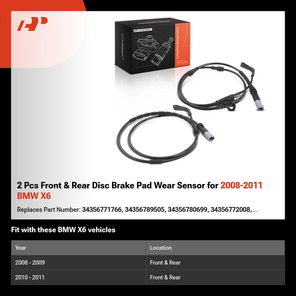 2 Pcs Front & Rear Disc Brake Pad Wear Sensor for 2008-2011 BMW X6