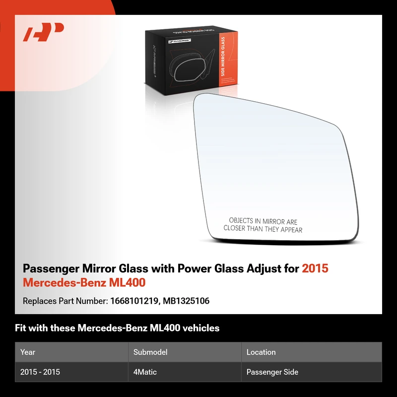 Passenger Mirror Glass with Power Glass Adjust for 2015 Mercedes-Benz ML400