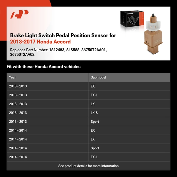 Brake Light Switch Pedal Position Sensor for 2013-2017 Honda Accord