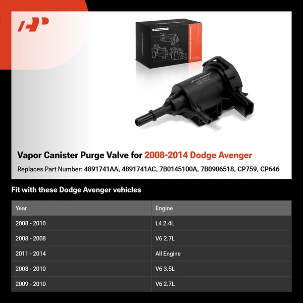 Vapor Canister Purge Valve for 2008-2014 Dodge Avenger