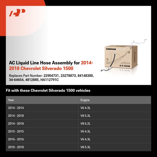 AC Liquid Line Hose Assembly for 2014-2018 Chevrolet Silverado 1500