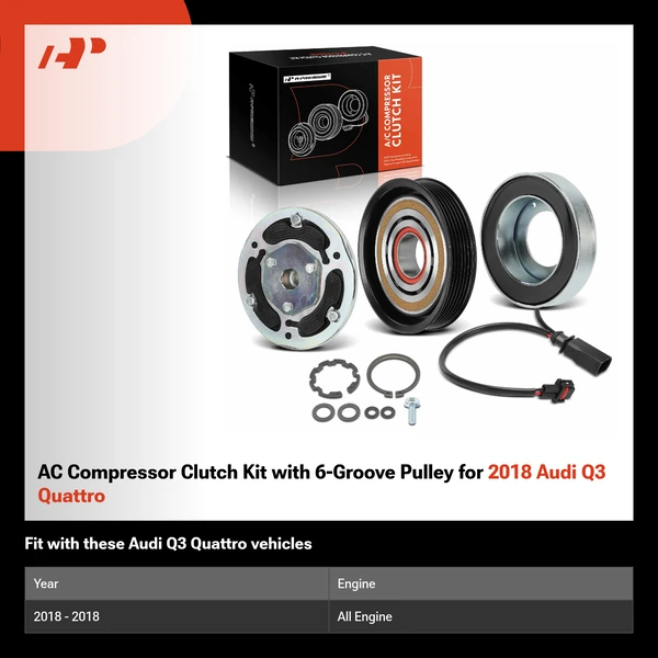 AC Compressor Clutch Kit with 6-Groove Pulley for 2018 Audi Q3 Quattro