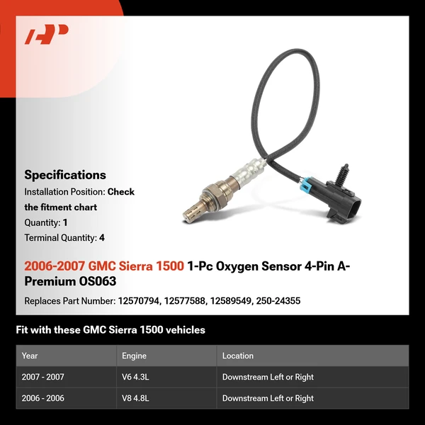 2006-2007 GMC Sierra 1500 1-Pc Oxygen Sensor 4-Pin A-Premium OS063
