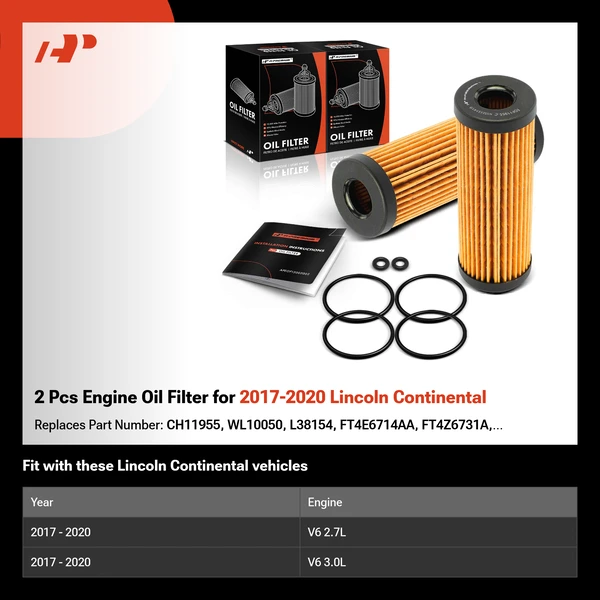 2 Pcs Engine Oil Filter for 2017-2020 Lincoln Continental