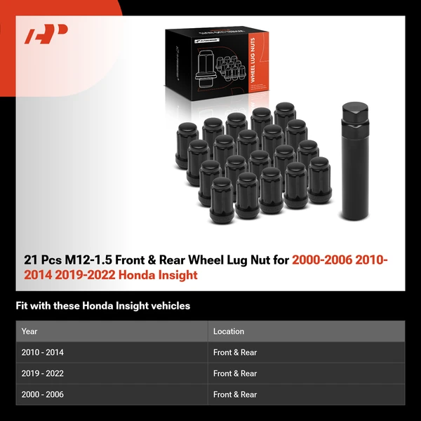 21 Pcs M12-1.5 Front & Rear Wheel Lug Nut for 2000-2006 2010-2014 2019-2022 Honda Insight
