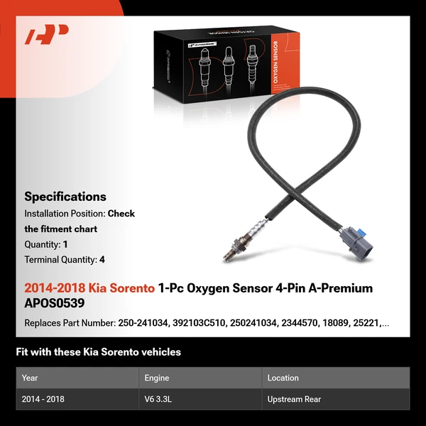 2014-2018 Kia Sorento 1-Pc Oxygen Sensor 4-Pin A-Premium APOS0539