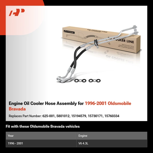 Engine Oil Cooler Hose Assembly for 1996-2001 Oldsmobile Bravada