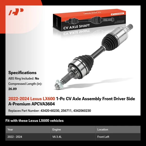2022-2024 Lexus LX600 1-Pc CV Axle Assembly Front Driver Side A-Premium APCVA3604