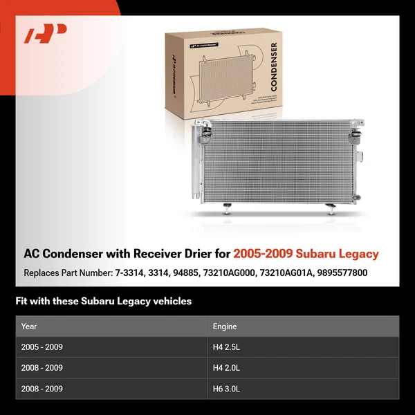 AC Condenser with Receiver Drier for 2005-2009 Subaru Legacy