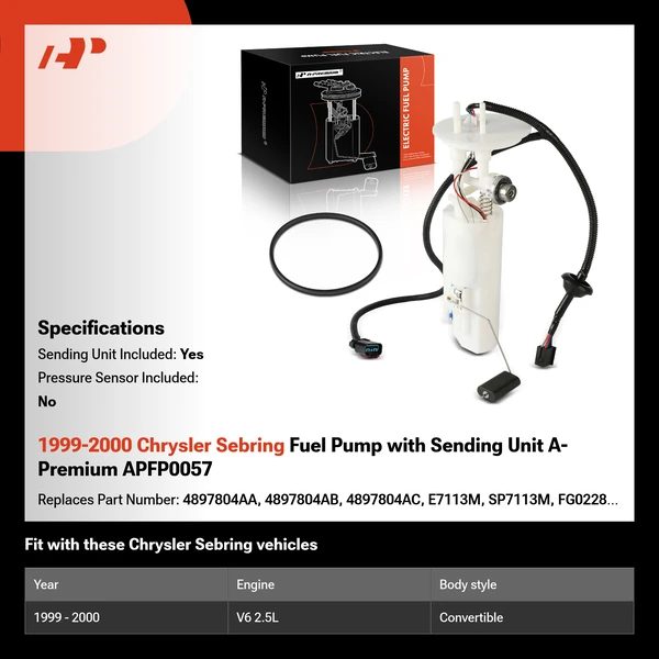 1999-2000 Chrysler Sebring Fuel Pump with Sending Unit A-Premium APFP0057