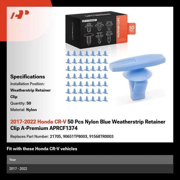 2017-2022 Honda CR-V 50 Pcs Nylon Blue Weatherstrip Retainer Clip A-Premium APRCF1374