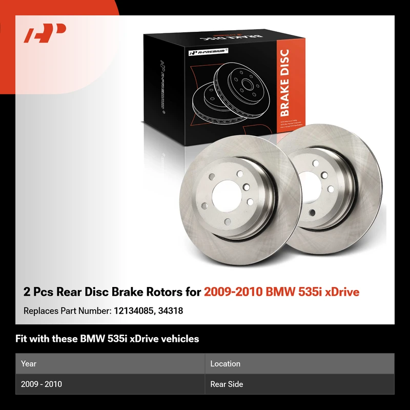 2 Pcs Rear Disc Brake Rotors for 2009-2010 BMW 535i xDrive