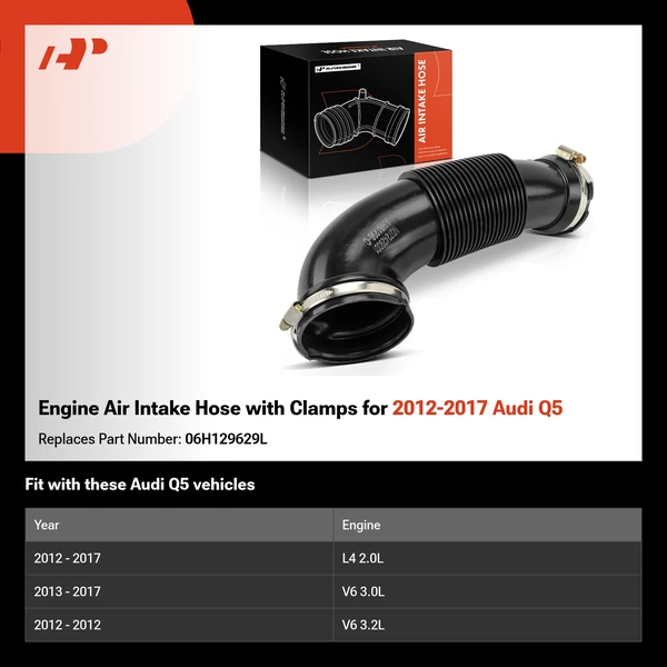 Engine Air Intake Hose with Clamps for 2012-2017 Audi Q5