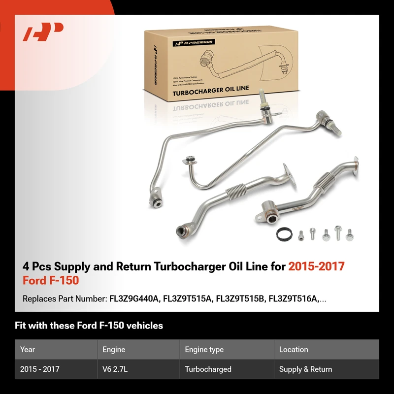 4 Pcs Supply and Return Turbocharger Oil Line for 2015-2017 Ford F-150