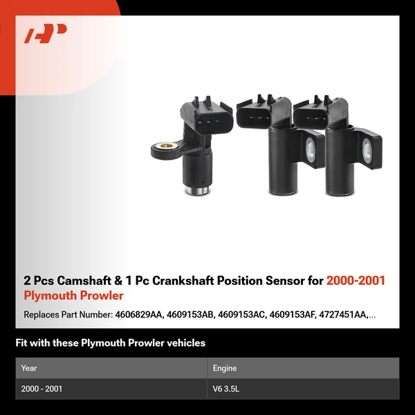 2 Pcs Camshaft & 1 Pc Crankshaft Position Sensor for 2000-2001 Plymouth Prowler