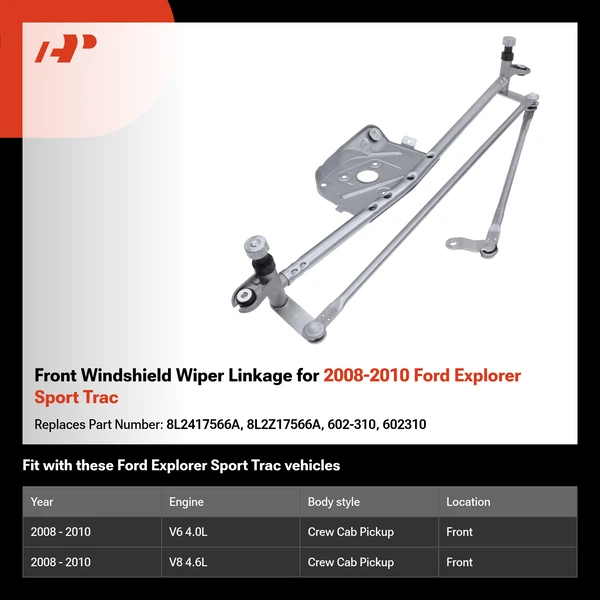 Front Windshield Wiper Linkage for 2008-2010 Ford Explorer Sport Trac