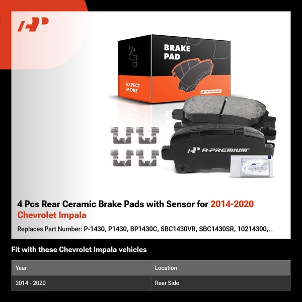 4 Pcs Rear Ceramic Brake Pads with Sensor for 2014-2020 Chevrolet Impala