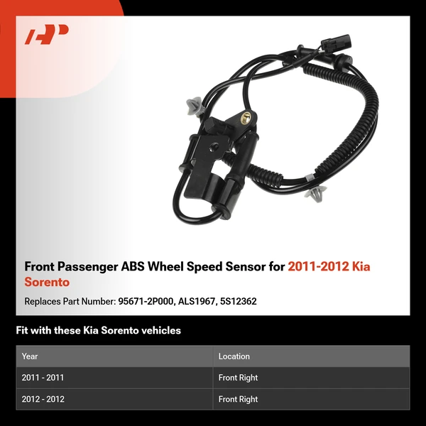 Front Passenger ABS Wheel Speed Sensor for 2011-2012 Kia Sorento