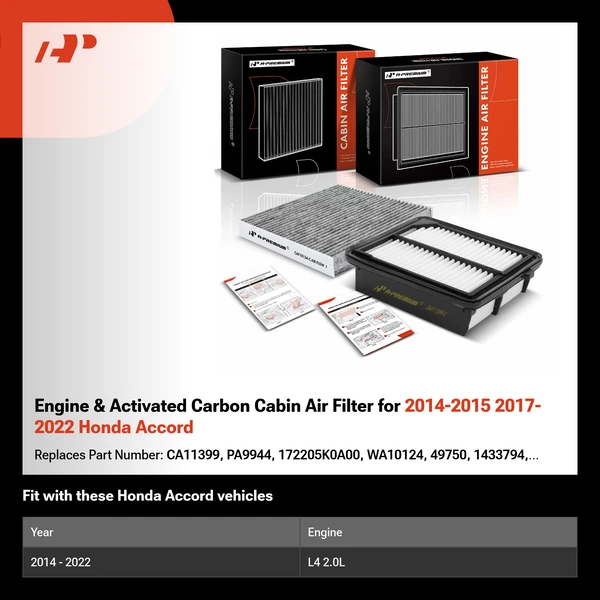 Engine & Activated Carbon Cabin Air Filter for 2014-2015 2017-2022 Honda Accord