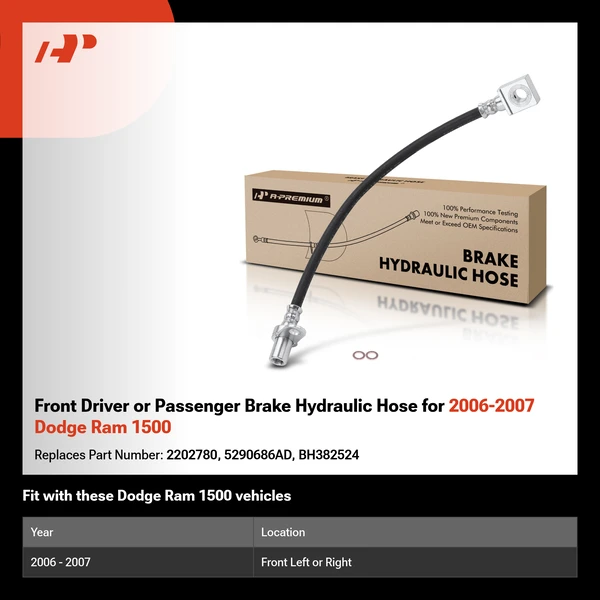Front Driver or Passenger Brake Hydraulic Hose for 2006-2007 Dodge Ram 1500
