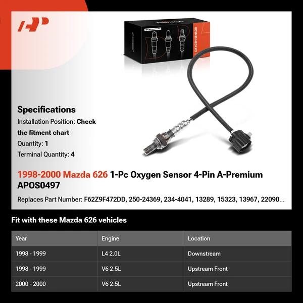 1998-2000 Mazda 626 1-Pc Oxygen Sensor 4-Pin A-Premium APOS0497