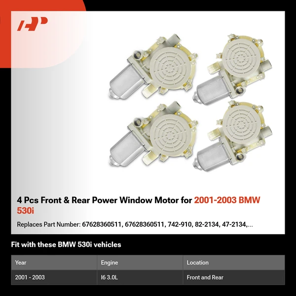 4 Pcs Front & Rear Power Window Motor for 2001-2003 BMW 530i