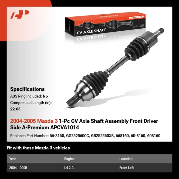 2004-2005 Mazda 3 1-Pc CV Axle Shaft Assembly Front Driver Side A-Premium APCVA1014