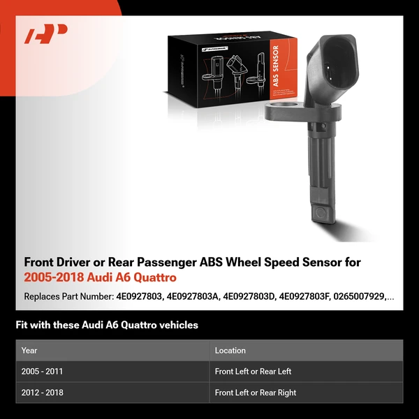 Front Driver or Rear Passenger ABS Wheel Speed Sensor for 2005-2018 Audi A6 Quattro