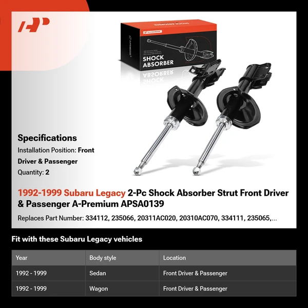1992-1999 Subaru Legacy 2-Pc Shock Absorber Strut Front Driver & Passenger A-Premium APSA0139