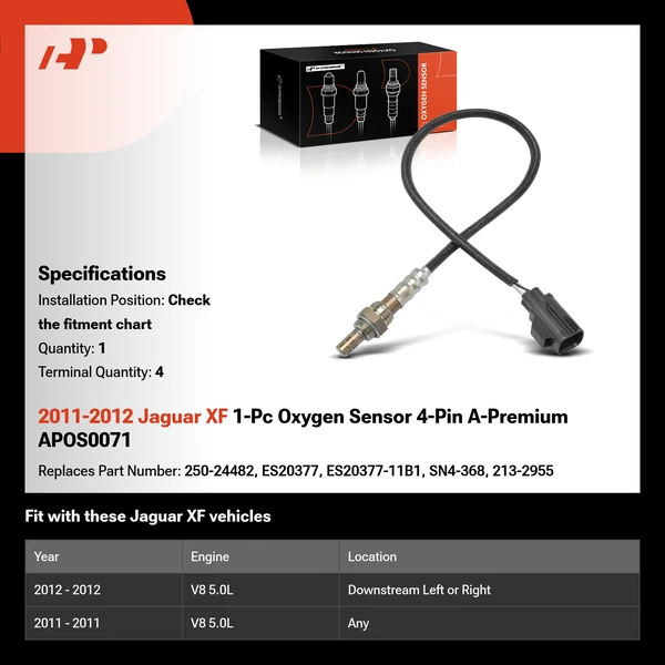 2011-2012 Jaguar XF 1-Pc Oxygen Sensor 4-Pin A-Premium APOS0071