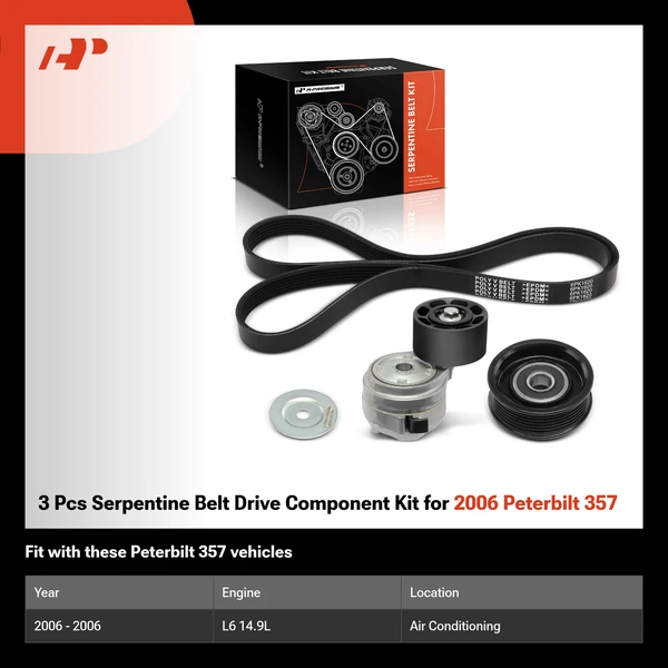 3 Pcs Serpentine Belt Drive Component Kit for 2006 Peterbilt 357
