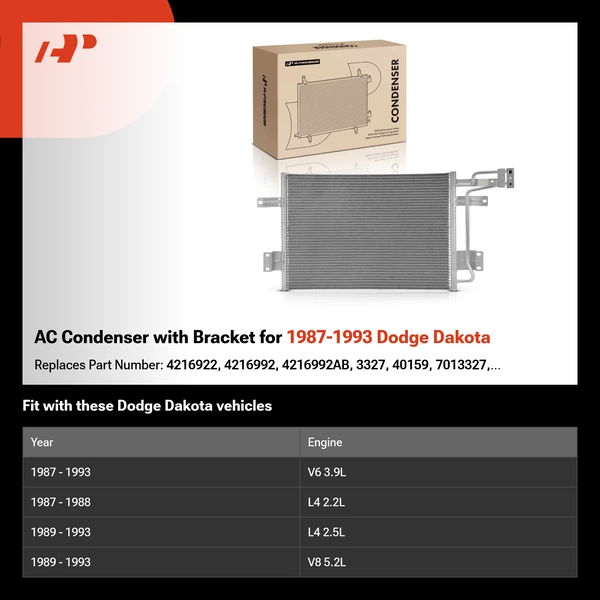 AC Condenser with Bracket for 1987-1993 Dodge Dakota