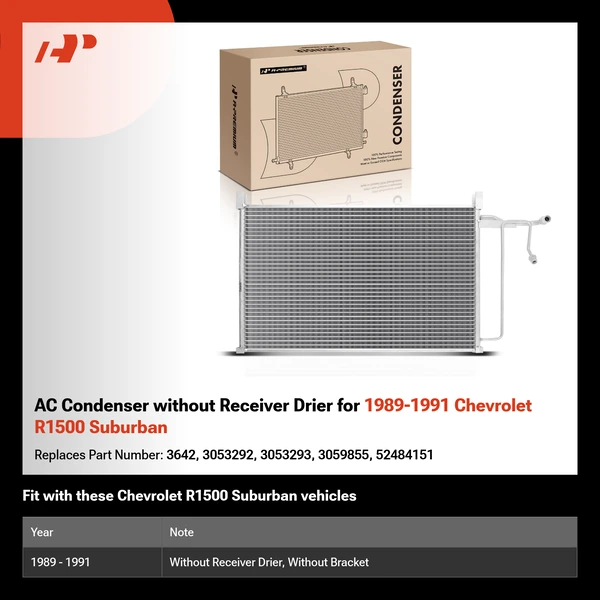 AC Condenser without Receiver Drier for 1989-1991 Chevrolet R1500 Suburban