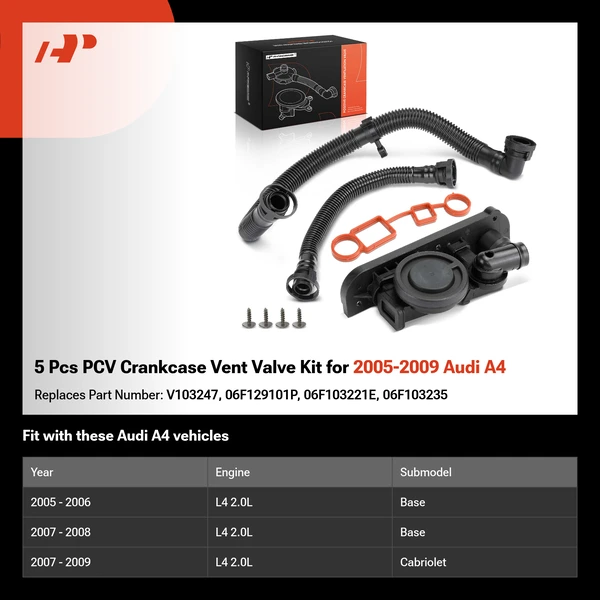 5 Pcs PCV Crankcase Vent Valve Kit for 2005-2009 Audi A4
