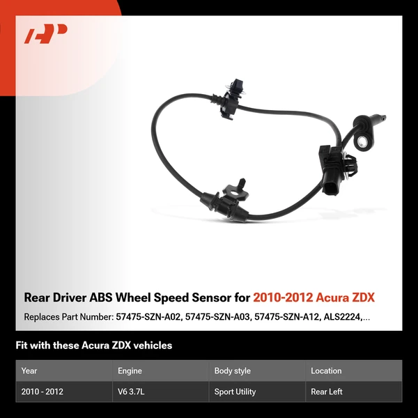 Rear Driver ABS Wheel Speed Sensor for 2010-2012 Acura ZDX