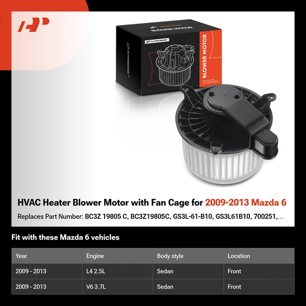 HVAC Heater Blower Motor with Fan Cage for 2009-2013 Mazda 6