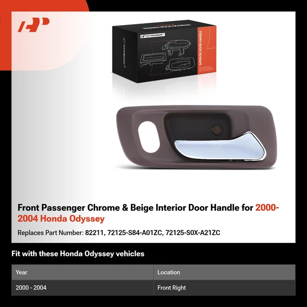 Front Passenger Chrome & Beige Interior Door Handle for 2000-2004 Honda Odyssey