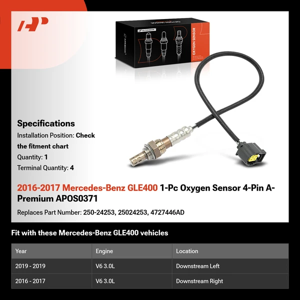 2016-2017 Mercedes-Benz GLE400 1-Pc Oxygen Sensor 4-Pin A-Premium APOS0371