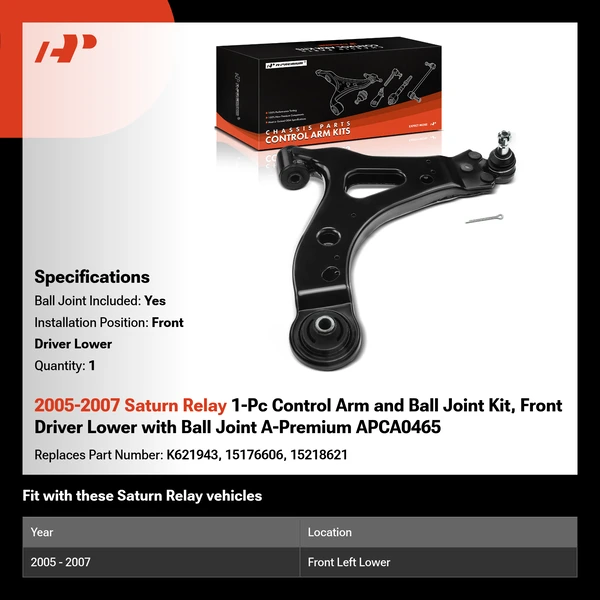 2005-2007 Saturn Relay 1-Pc Control Arm and Ball Joint Kit, Front Driver Lower with Ball Joint A-Premium APCA0465