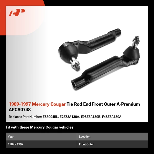 1989-1997 Mercury Cougar Tie Rod End Front Outer A-Premium APCA0748