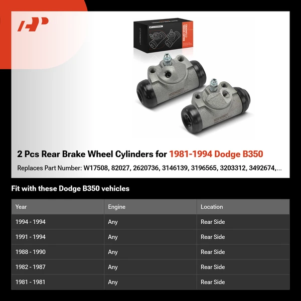 2 Pcs Rear Brake Wheel Cylinders for 1981-1994 Dodge B350