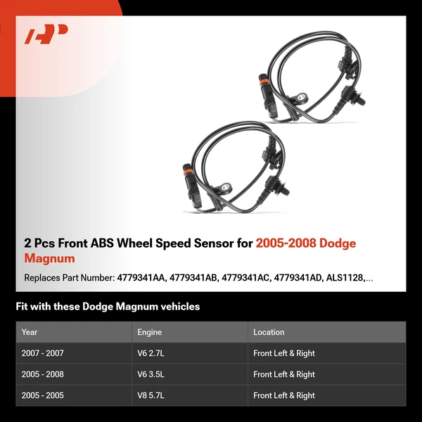 2 Pcs Front ABS Wheel Speed Sensor for 2005-2008 Dodge Magnum