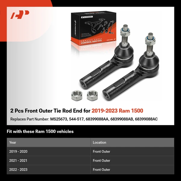 2 Pcs Front Outer Tie Rod End for 2019-2023 Ram 1500