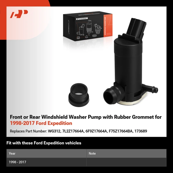 Front or Rear Windshield Washer Pump with Rubber Grommet for 1998-2017 Ford Expedition