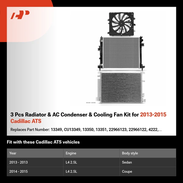 3 Pcs Radiator & AC Condenser & Cooling Fan Kit for 2013-2015 Cadillac ATS