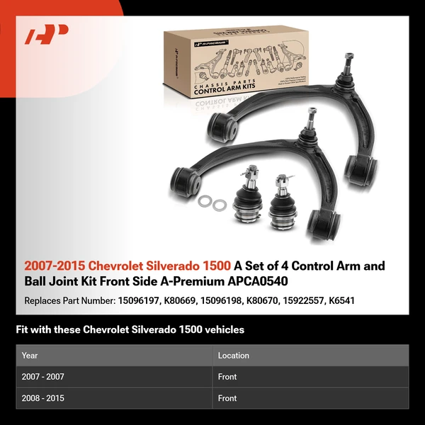 2007-2015 Chevrolet Silverado 1500 A Set of 4 Control Arm and Ball Joint Kit Front Side A-Premium APCA0540